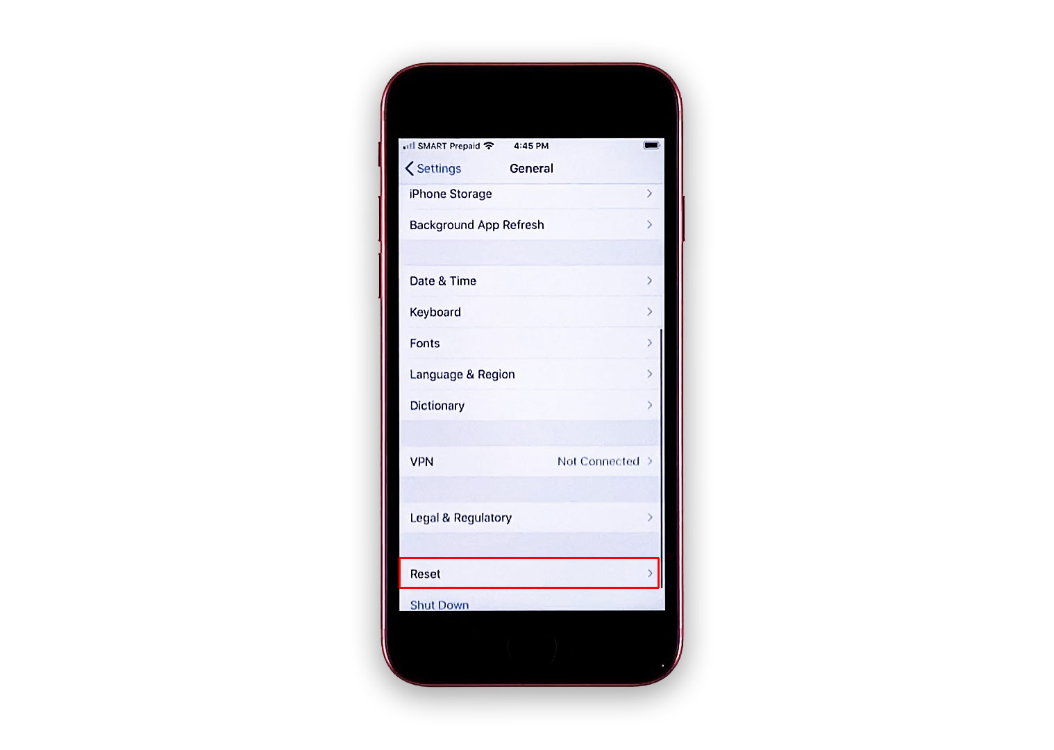 reset network settings iphone se