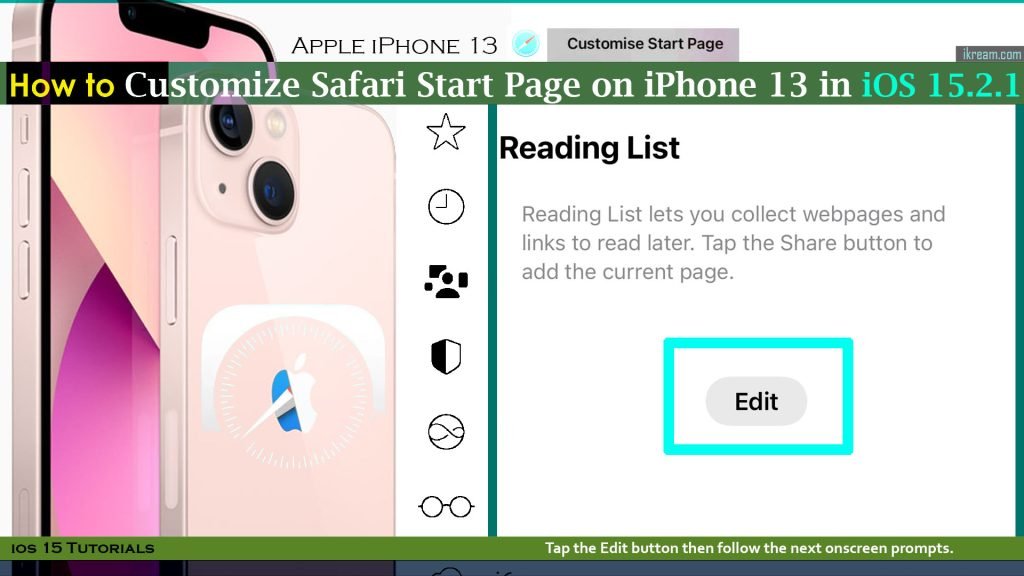 customize safari start page iphone13 ios15 edit