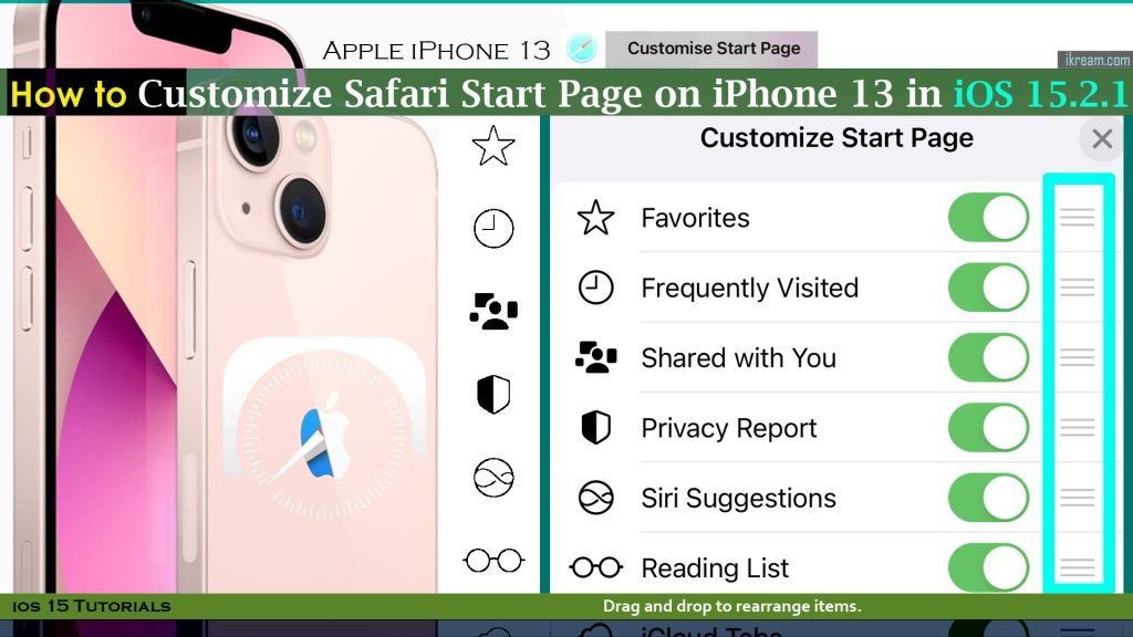 customize safari start page iphone13 ios15 rearrange