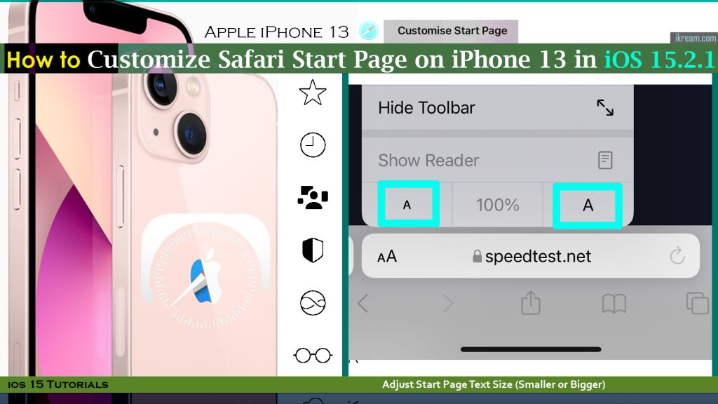 customize safari start page iphone13 ios15 textsize