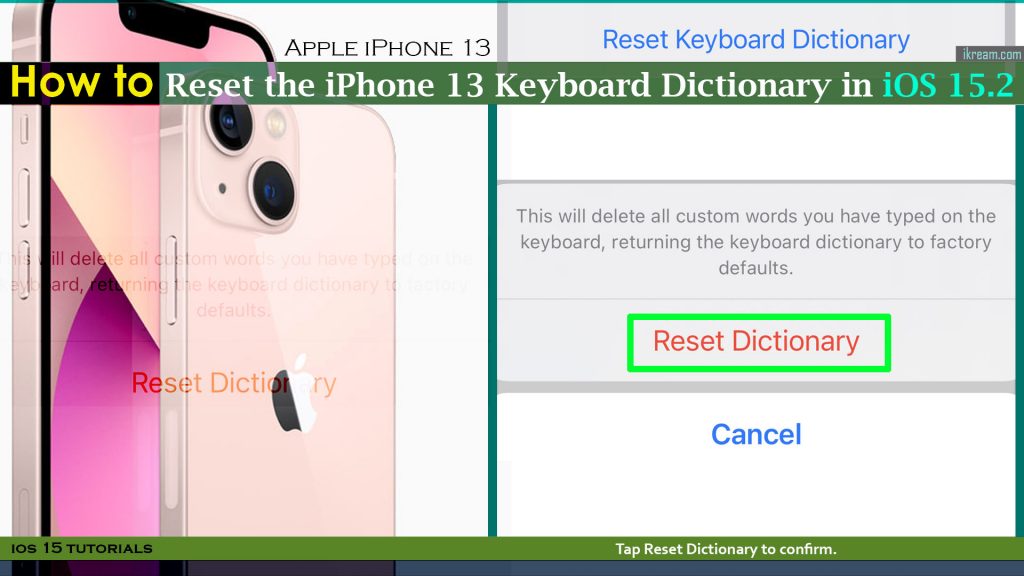 reset keyboard dictionary iphone13 confirmreset