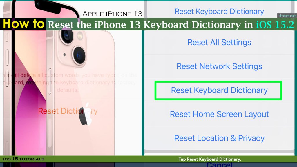 reset keyboard dictionary iphone13 rsd
