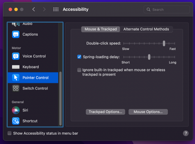 Check trackpad accessibility setting