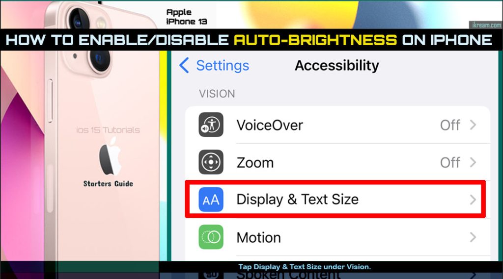 enable disable auto brightness iphone13 ios15 dts
