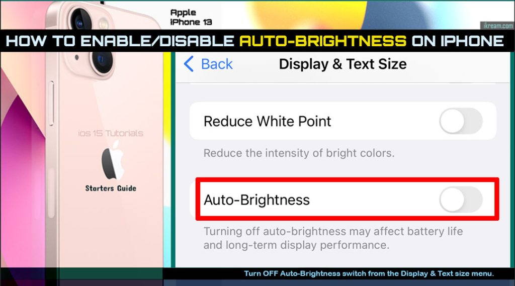 enable disable auto brightness iphone13 ios15 off