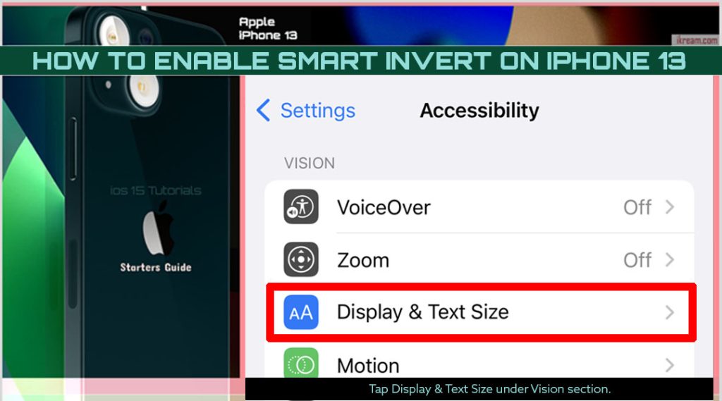 how to enable smart invert iphone13 displaytextsize