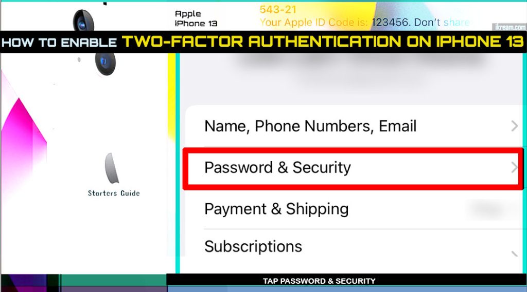 turn on two factor authentication iphone13 pas