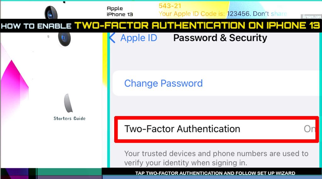 turn on two factor authentication iphone13 setup