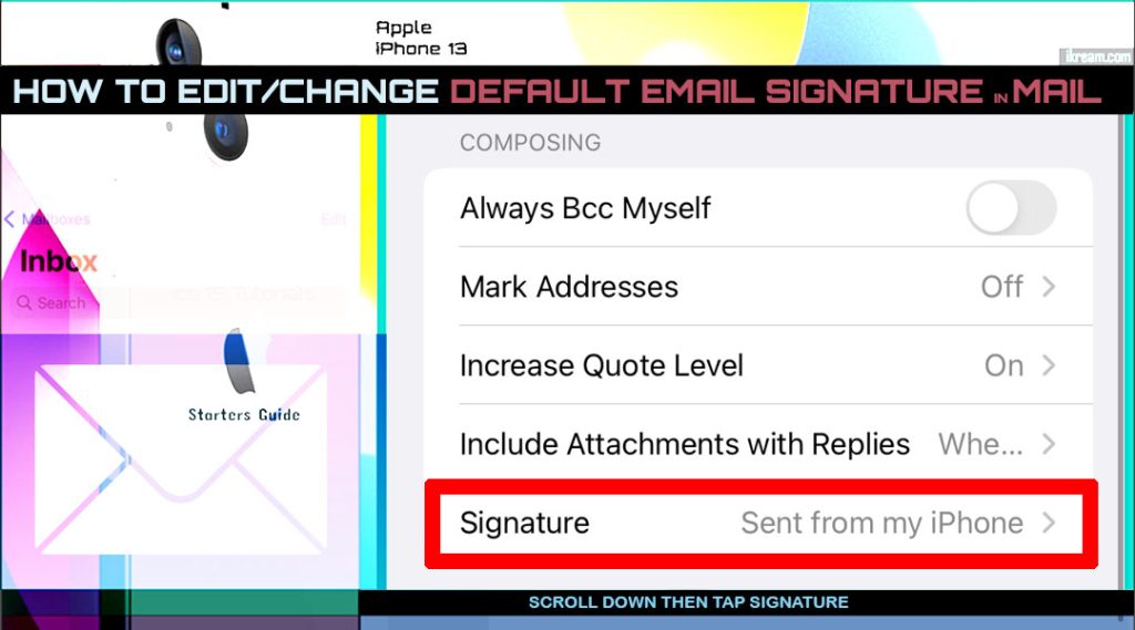 change default email signature iphone13 mail SIGN
