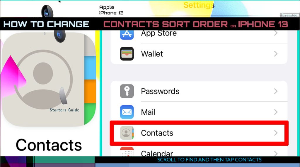 change iphone13 sort contacts order CONTACTS