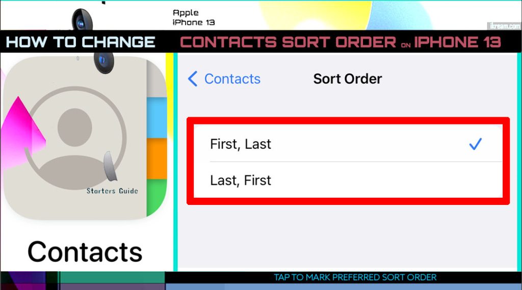 change iphone13 sort contacts order SELECT