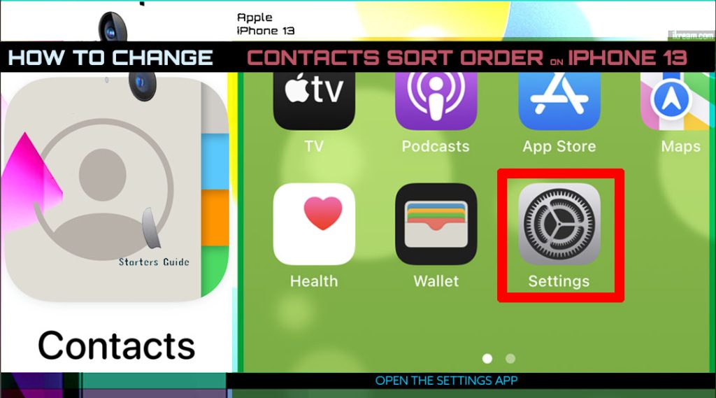 change iphone13 sort contacts order SETTINGS
