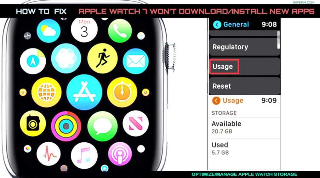 fix apple watch7 cannot download install apps STORAGE