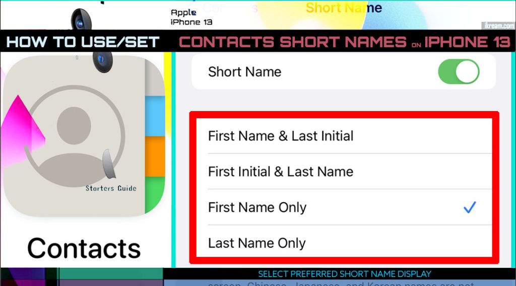 set contacts short names iphone13 OPTIONS