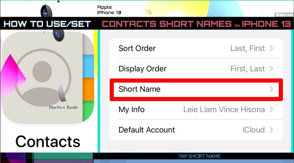set contacts short names iphone13 SHORTNAME