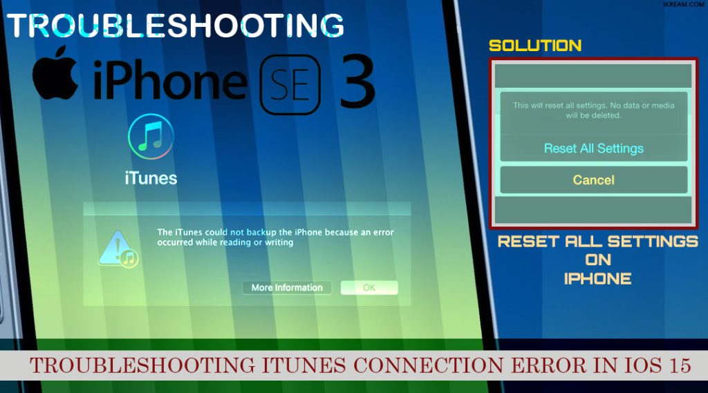 iphone se3 wont connect to iTunes RESETALLSETTINGS