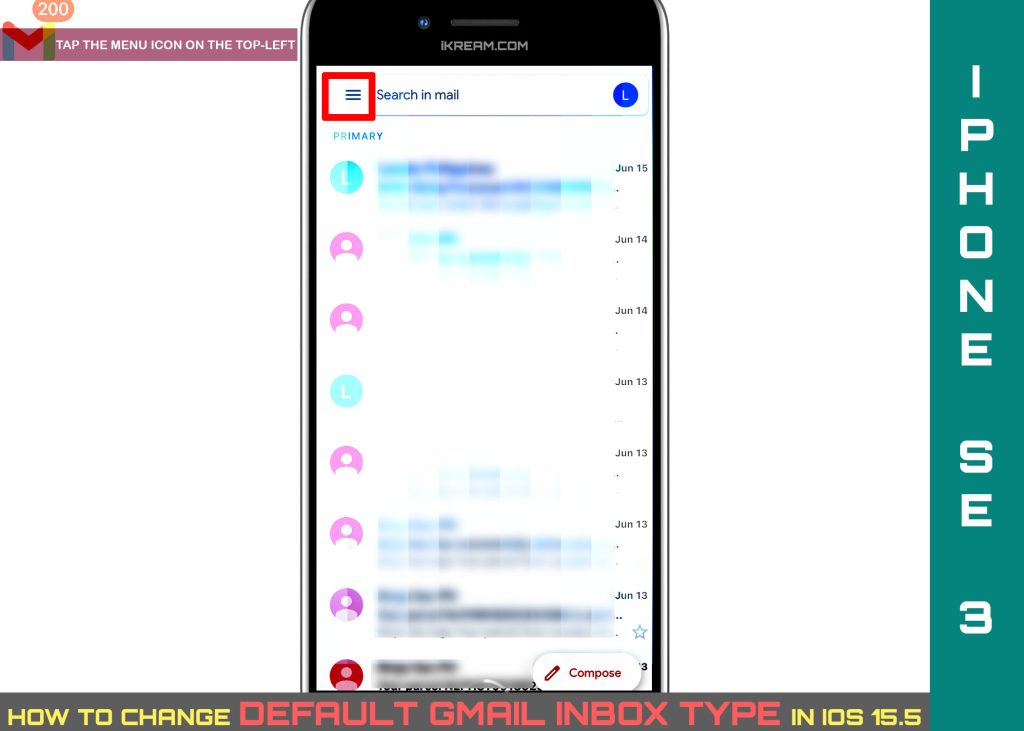 change default gmail inbox layout iphone se3 MENU