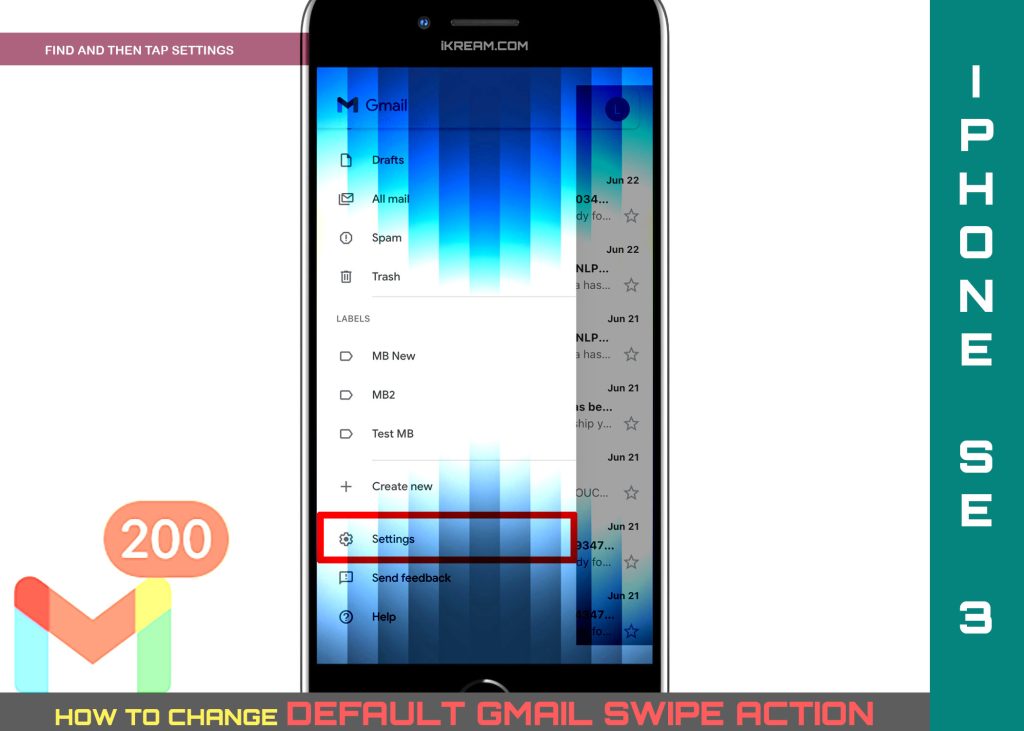 change gmail swipe action iphone se3 2022 SETTINGS