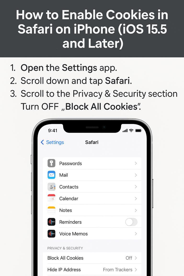 How to Enable Cookies in Safari on iPhone (iOS 15.5 and Later)