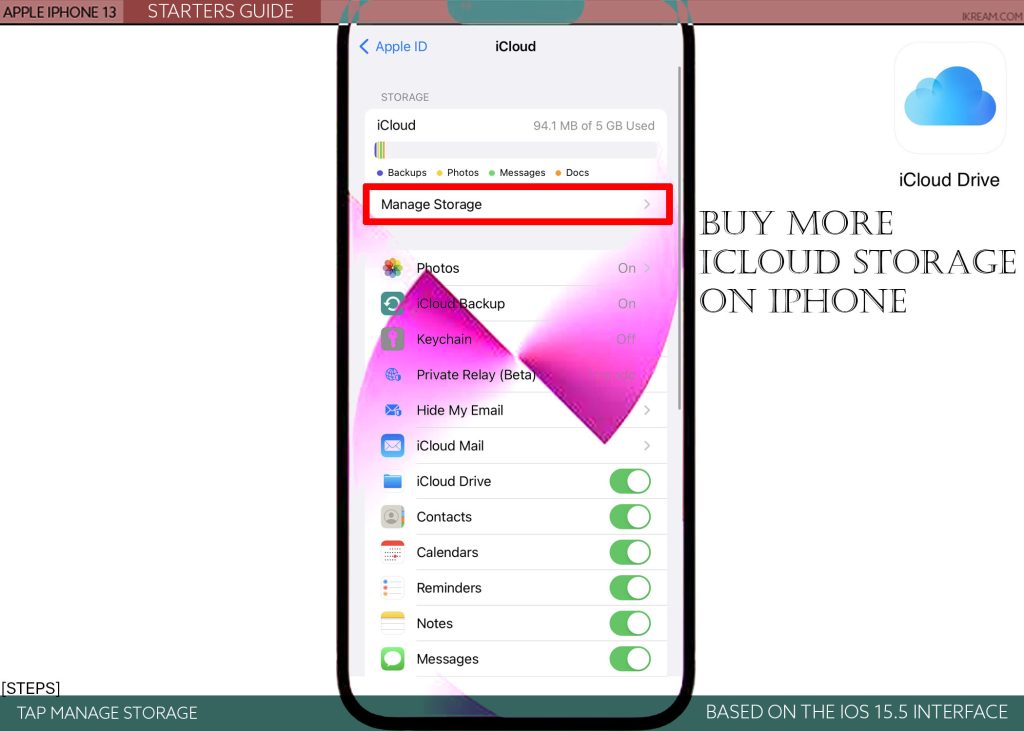 buy more icloud storage iphone13 MANAGE