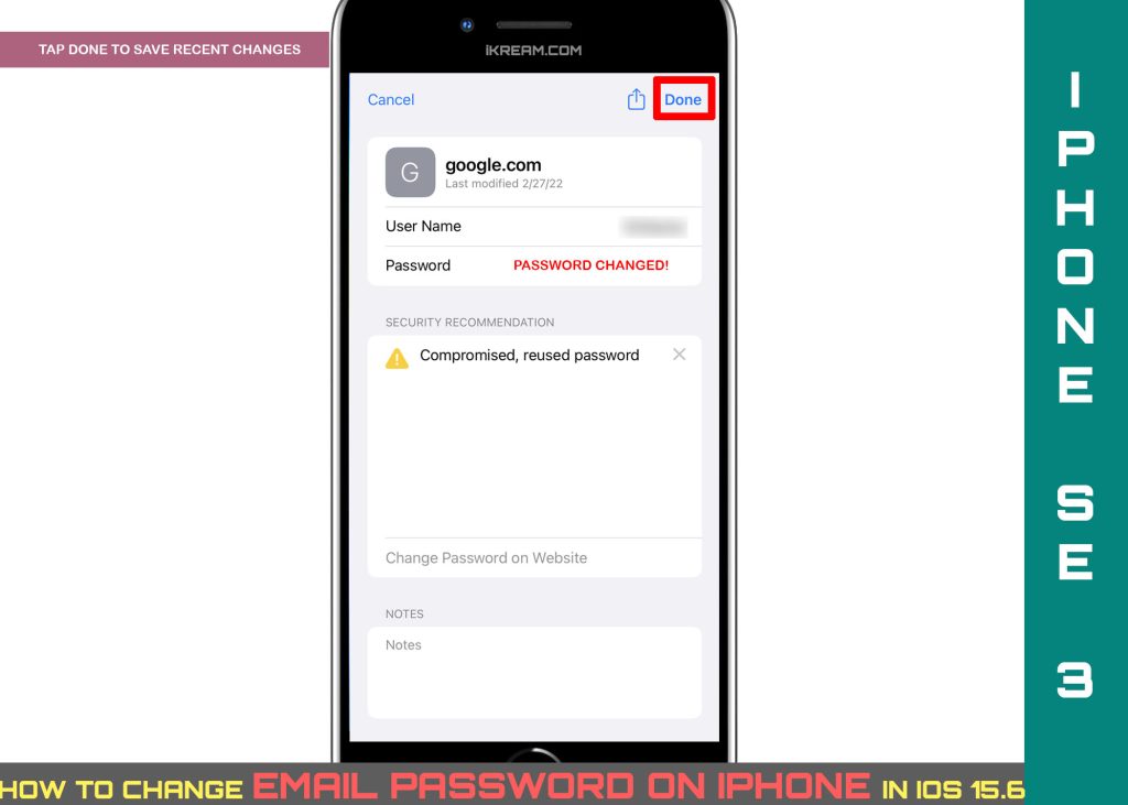 how to change email password on iphone se