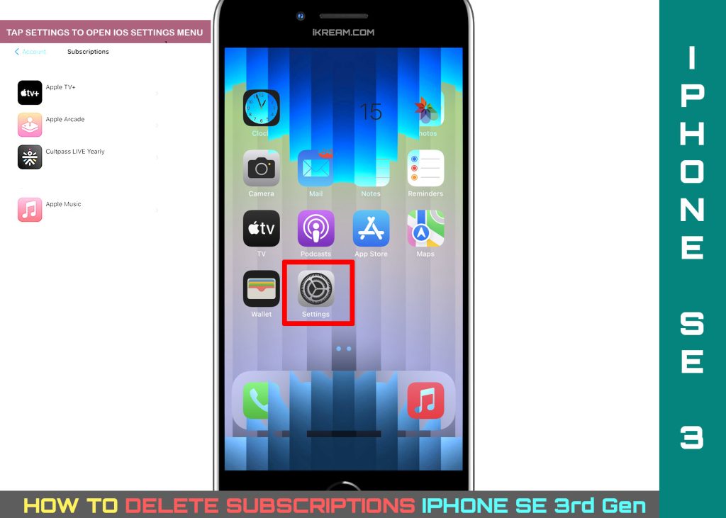 delete subscriptions on iphone se3 SETTINGS