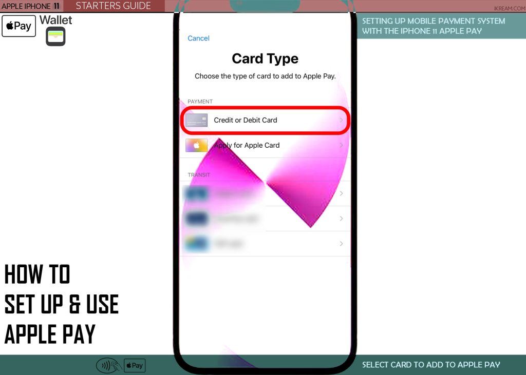 use apple pay iphone11 SELECT CARD