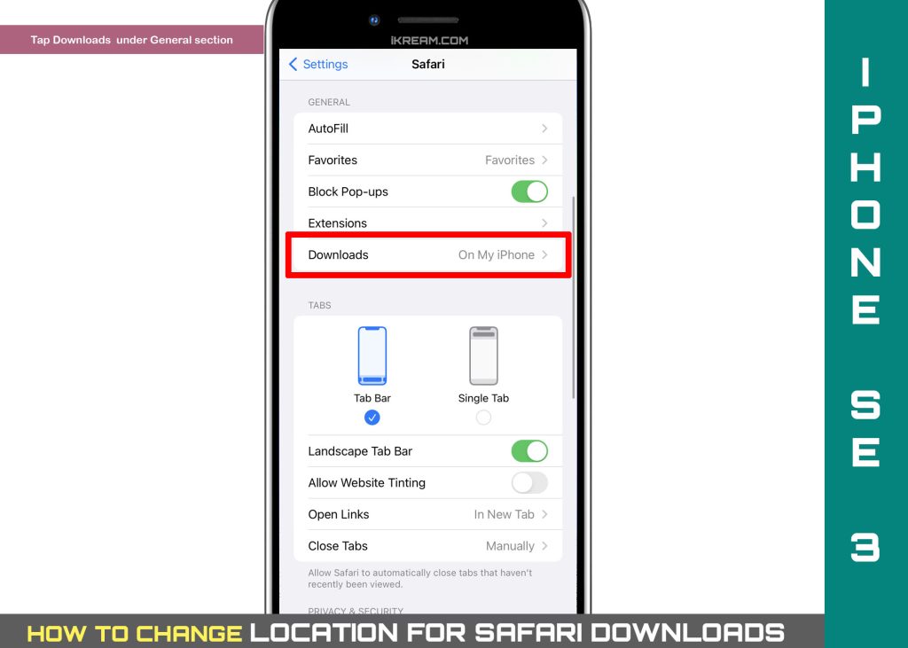 change safari download location on iphone se3 downloads