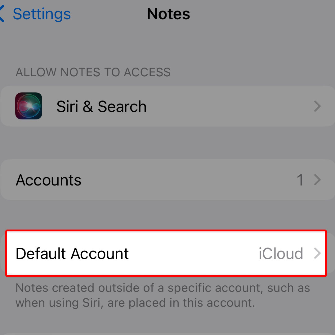 change default account iphone14 notes3
