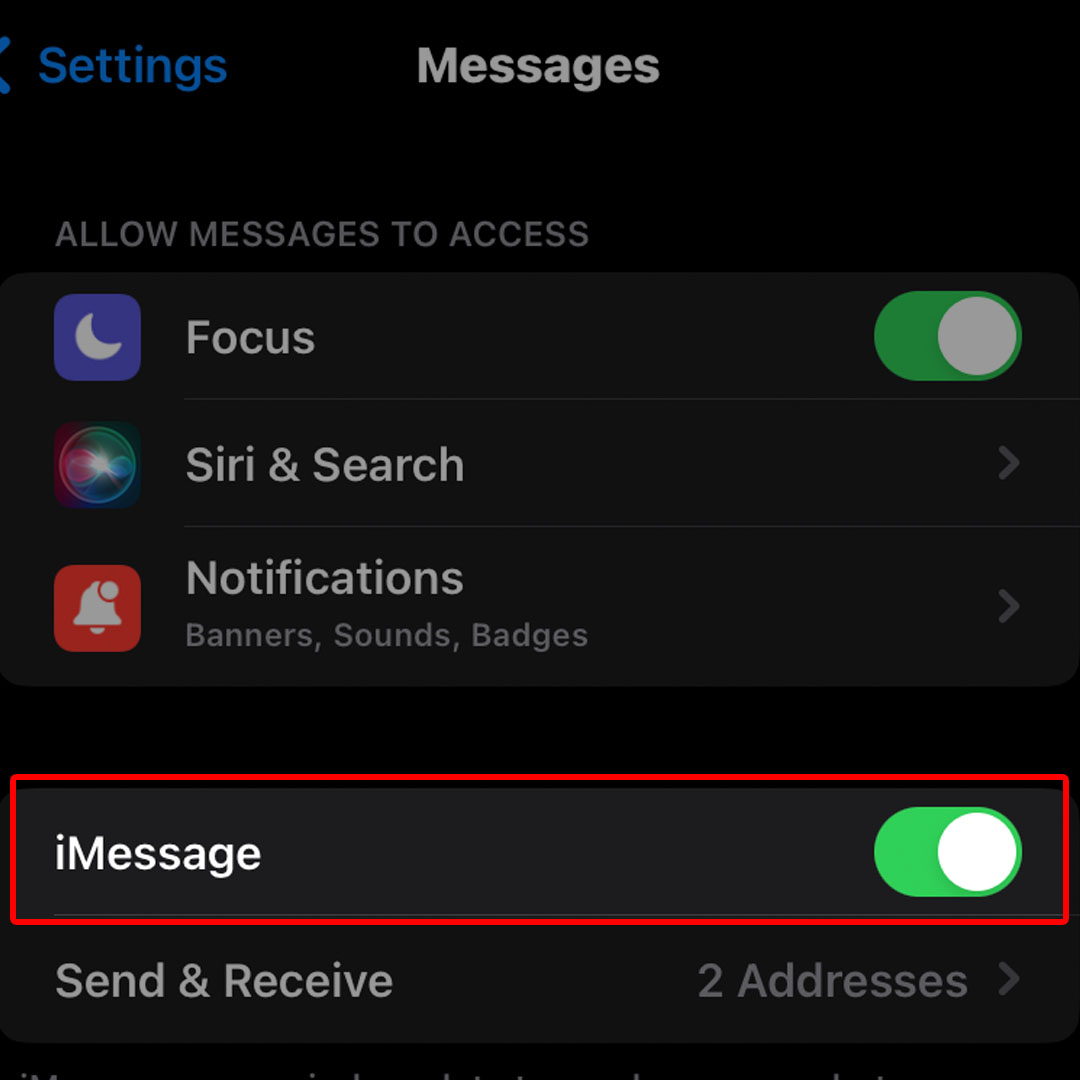 enable disable imessage iphone14 4