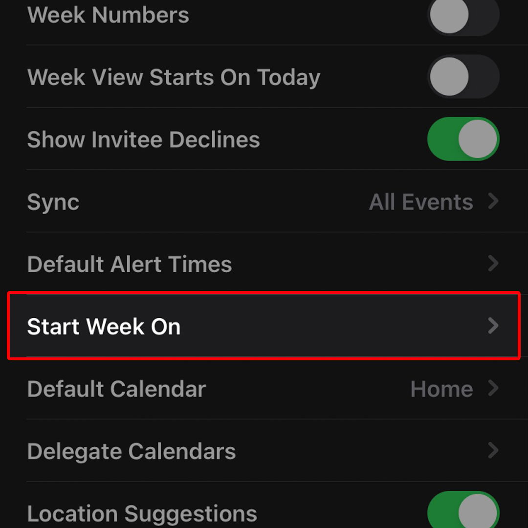 iphone14 calendar start day of week3