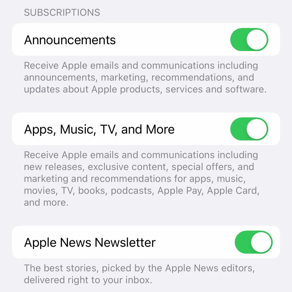 turn off apple marketing subscriptions ios 16 4