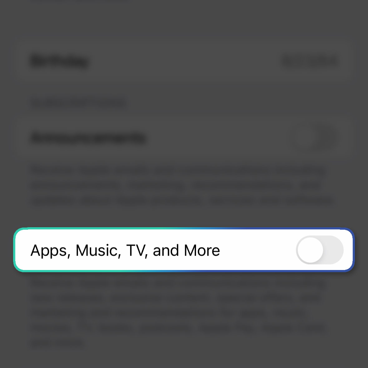 turn off apple marketing subscriptions ios 16 6