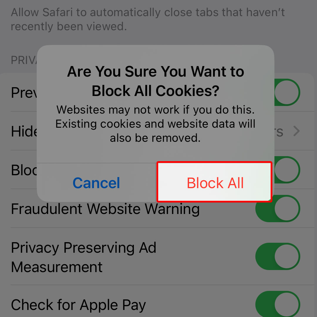 block all cookies iphone14 safari4