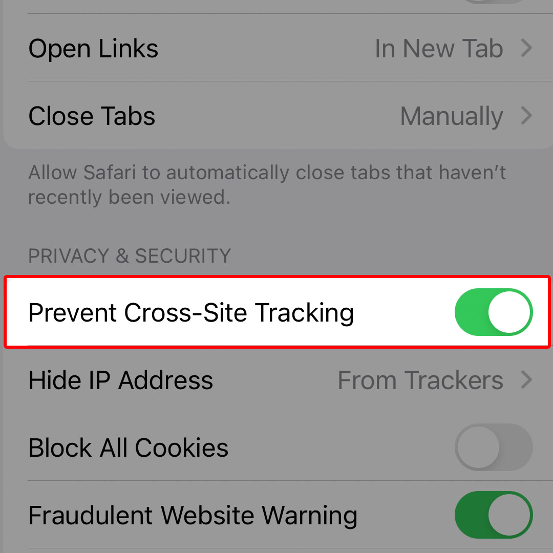 stop cross site tracking iphone14 safari3