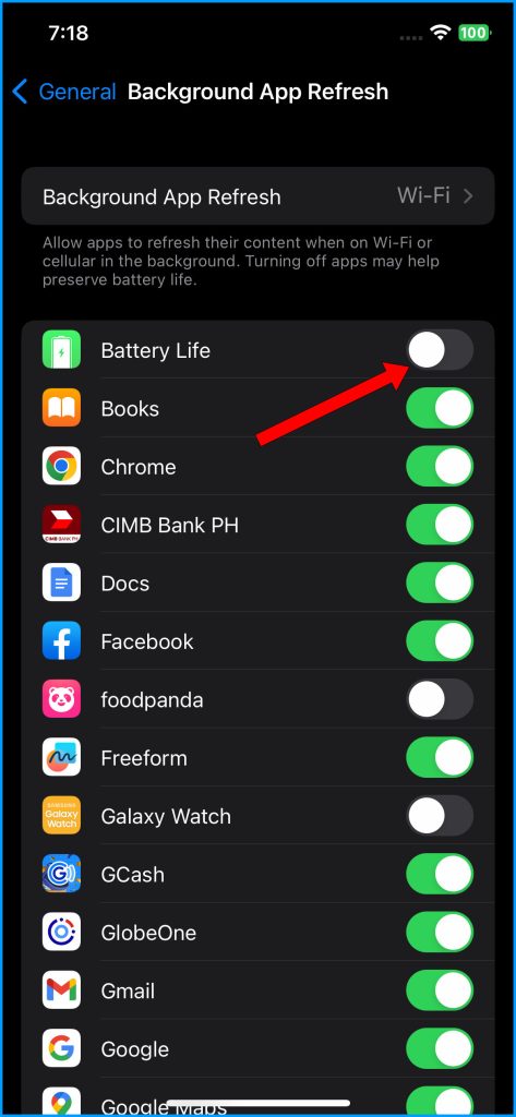 Disable selected app