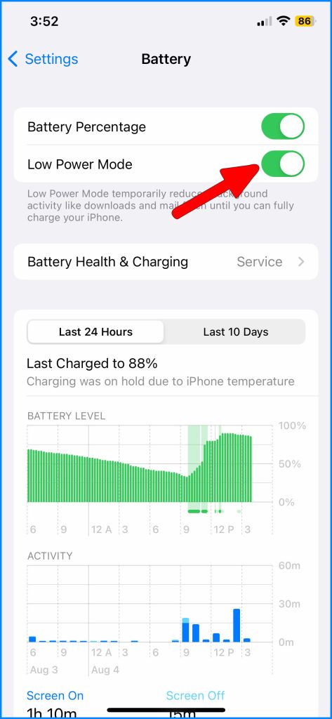 Tap Low Power Mode switch