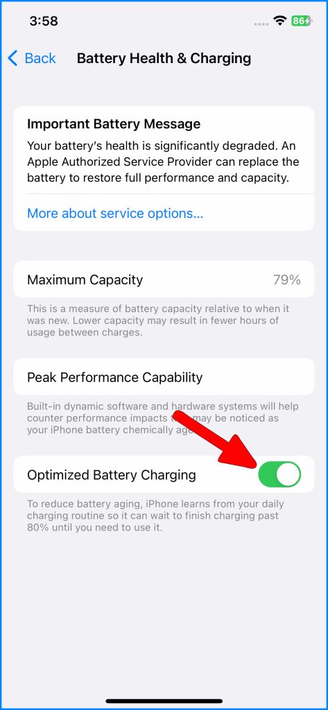 Enable iPhone 14 Optimized Battery Charging feature