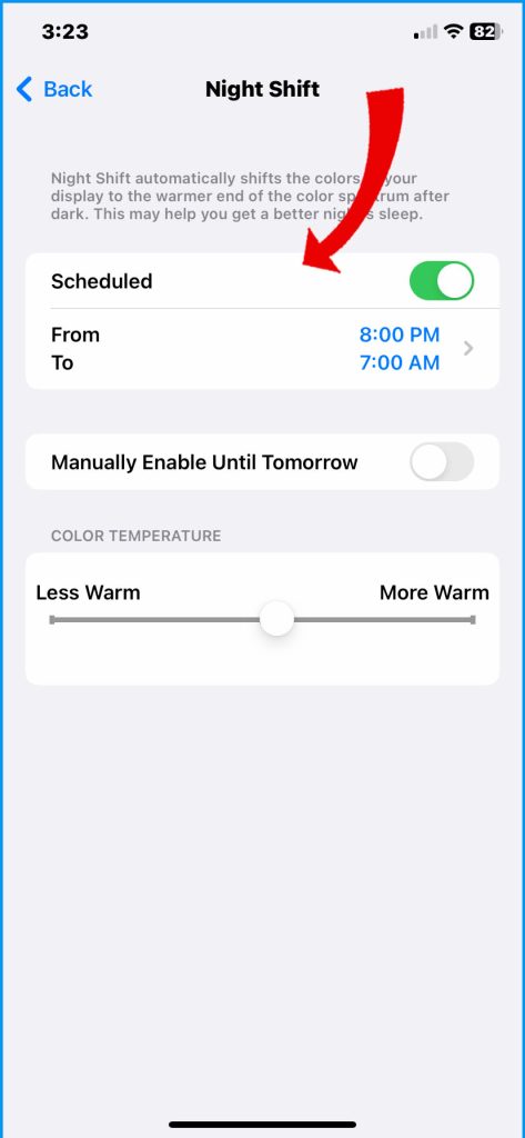 Adjust Night Shift settings