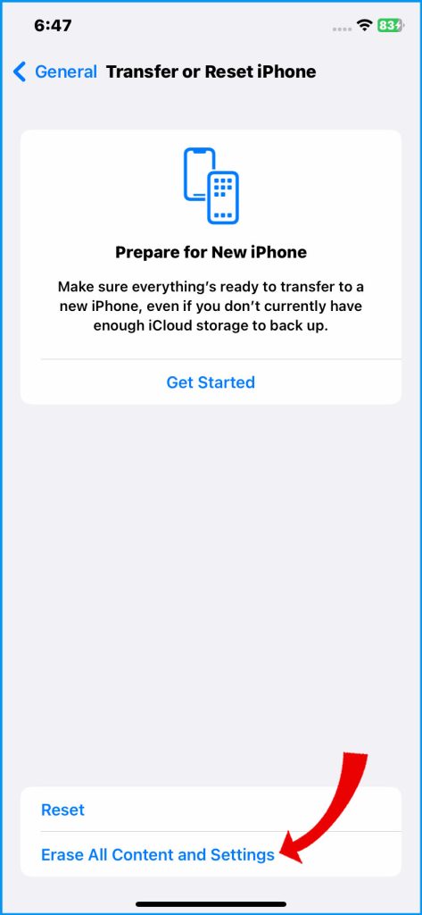 How to Resolve iPhone 14 Screen Flickering 11 Tap Erase all content and settings