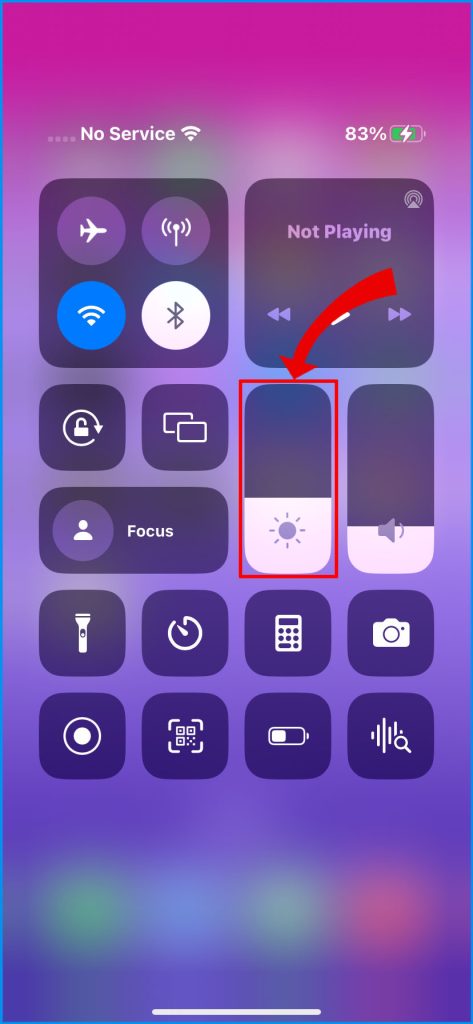 adjust brightness via control center