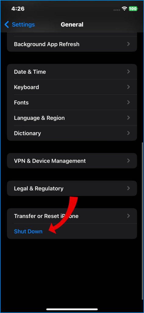 Tap Shut Down or Long-Press Side/Power button