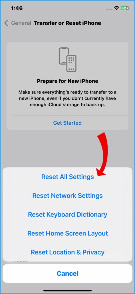 How to Fix iPhone 14 Battery Draining After Software Update 13 Select Reset All Settings