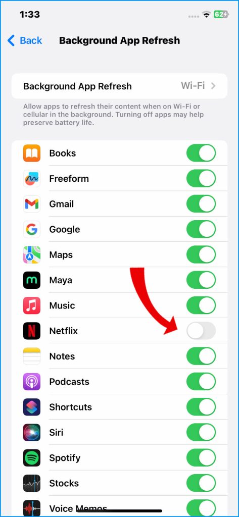 Turn off switch next to the app