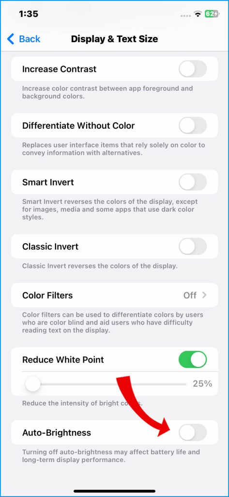 How to Fix iPhone 14 Battery Draining After Software Update 8 Turn off Auto-brightness