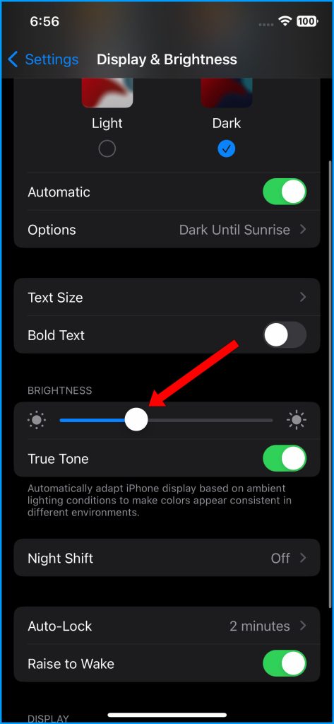 How to Fix iPhone 14 Battery Draining During Phone Calls 7 Drag the slider to adjust brightness