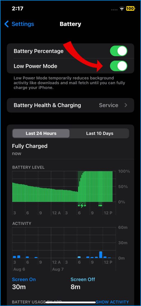 How to Fix iPhone 14 Battery Draining Overnight 7 Turn on Low Power Mode switch