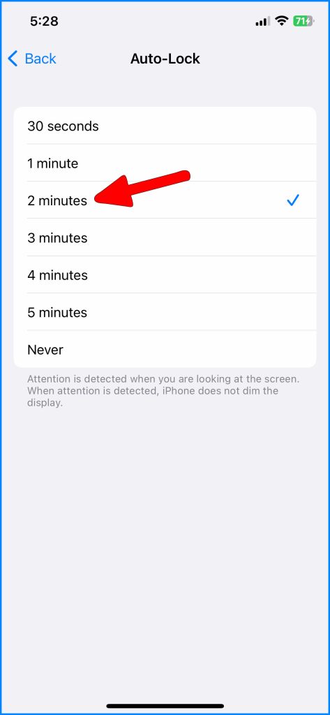 How to Fix An iPhone 14 Battery Draining in Standby 5 Choose 2 Minutes or lower