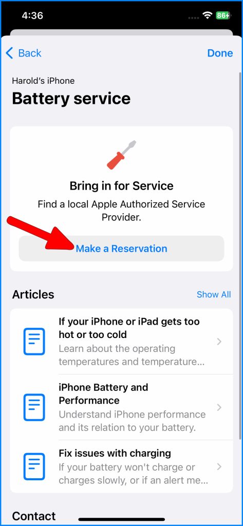 iPhone Battery Service Reservation