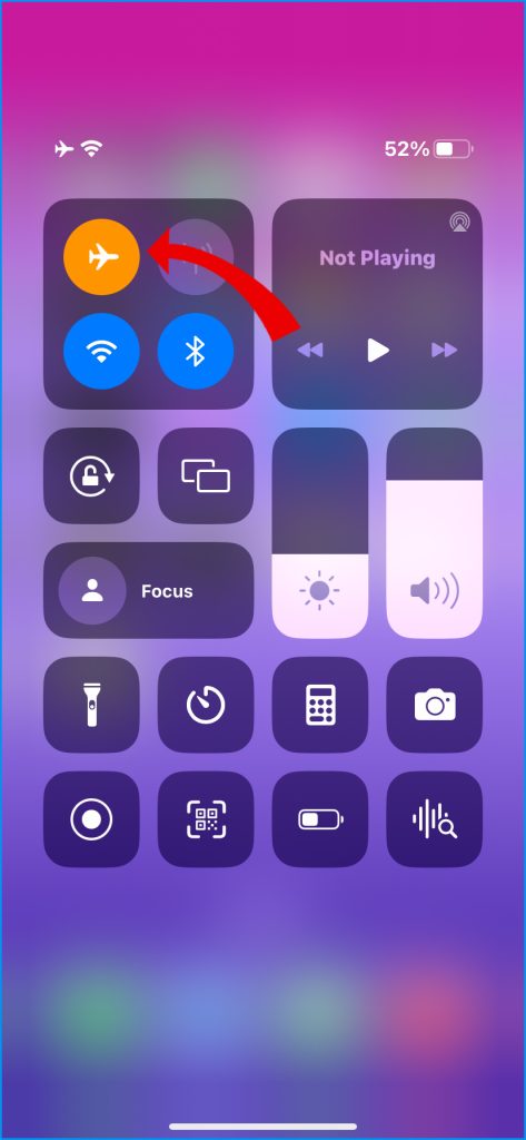 Turn on Airplane Mode Control Center